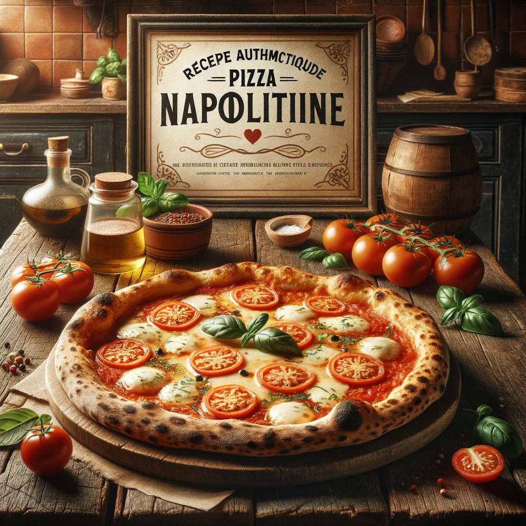 Authentic Neapolitan pizza topped with fresh tomatoes, basil, and mozzarella on a rustic wooden table.