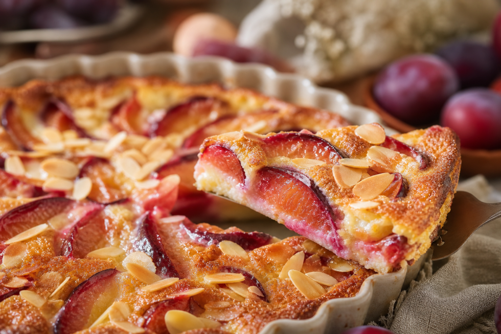 Clafoutis aux prunes rouges et amandes, le dessert généreux de saison — illustration 1