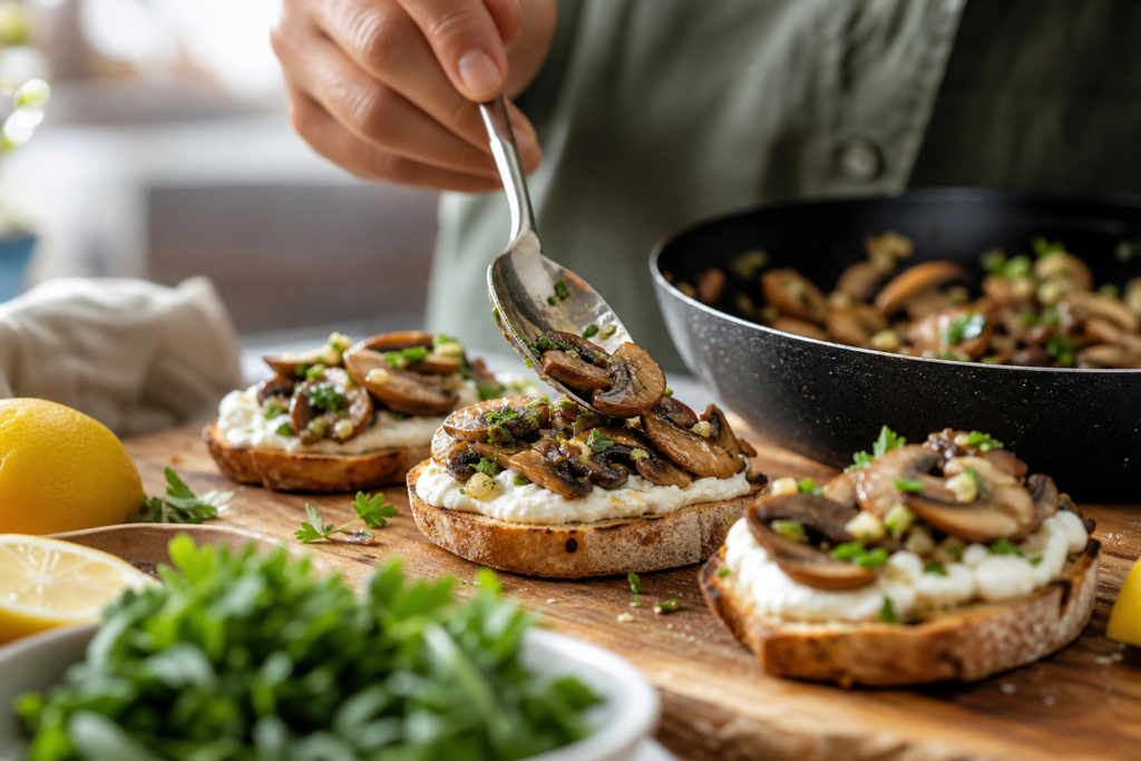 Crostini de champignons à l’ail confit et ricotta citronnée — illustration 1