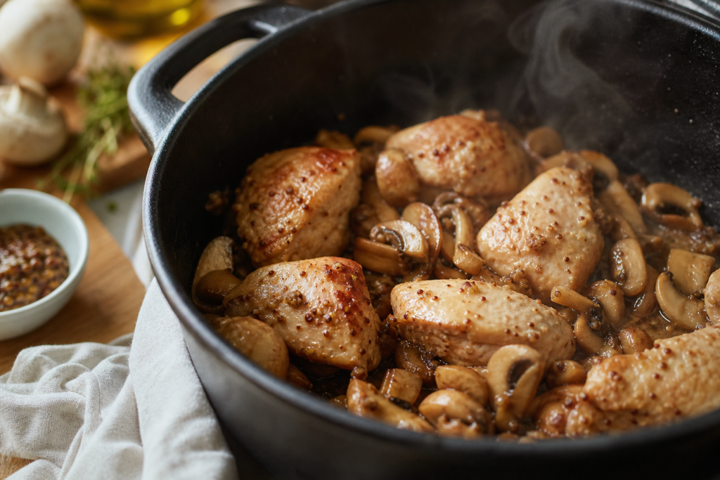 Sauté de dinde aux champignons, moutarde à l’ancienne et pommes de terre fondantes — illustration 1