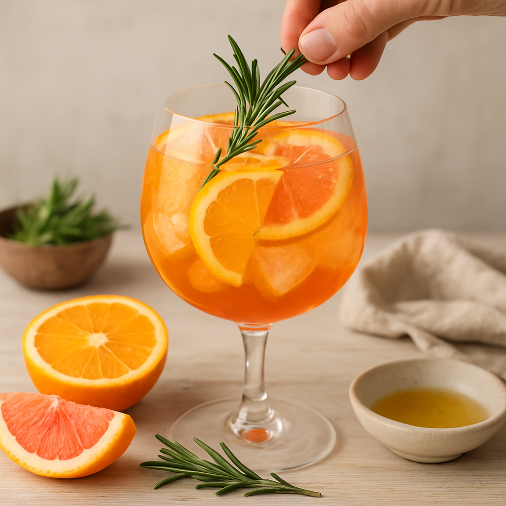 Spritz aux agrumes d’hiver et romarin, cocktail sans alcool généreux
