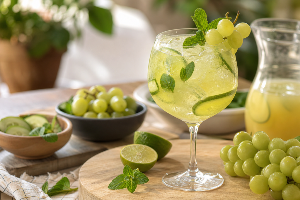 Spritz sans alcool aux raisins blancs, concombre et menthe — illustration 1