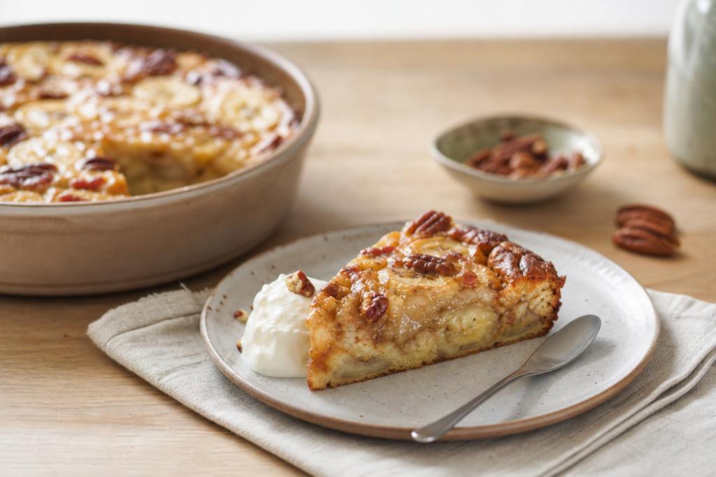 Clafoutis à la banane caramélisée et noix de pécan, dessert familial moelleux — illustration 1