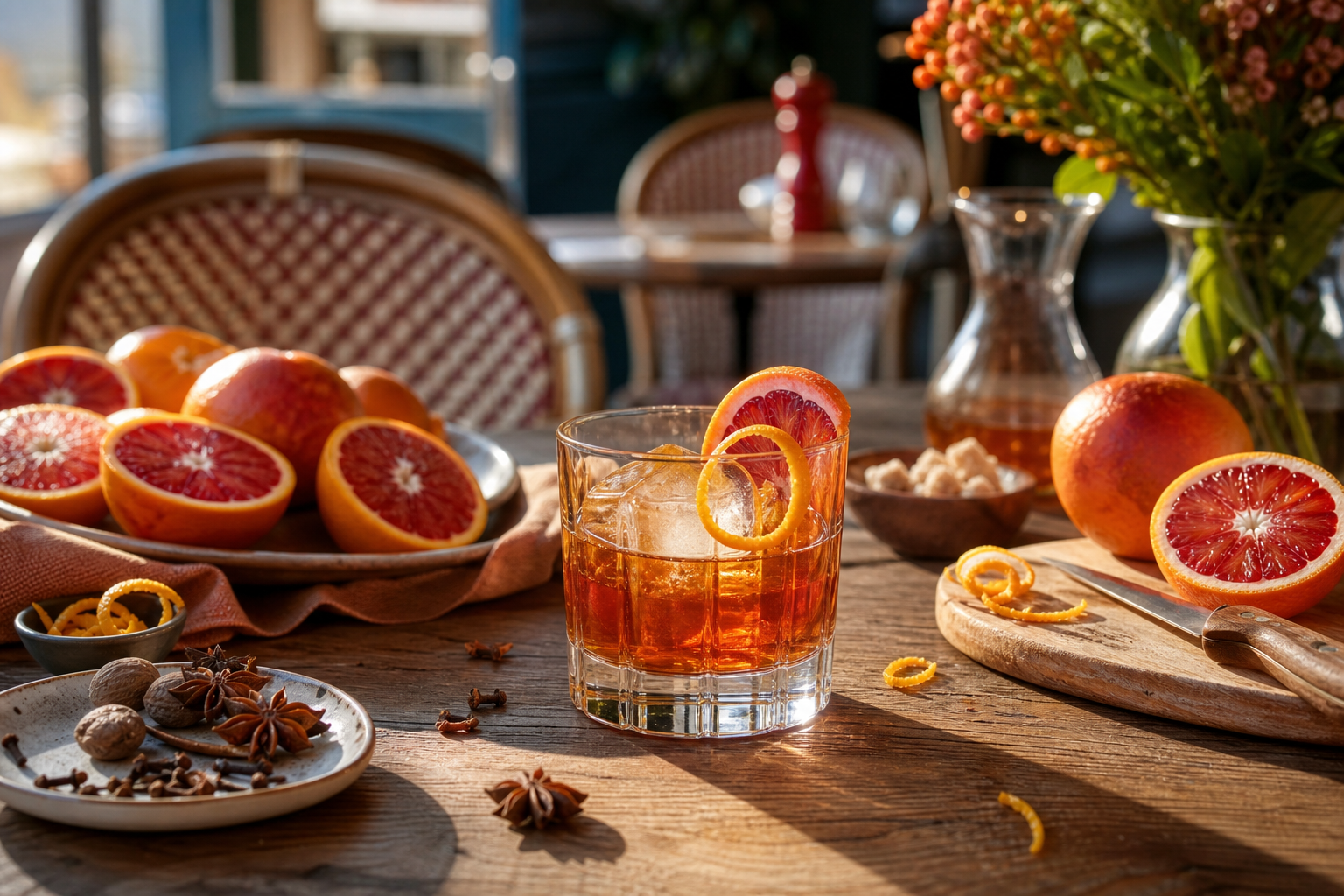 Cognac Old Fashioned à l’orange sanguine et aux épices douces