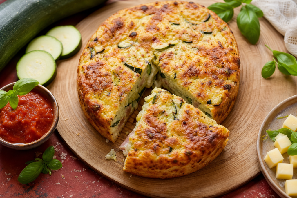 Flan salé de courgettes, jambon et comté, sauce tomate au basilic — illustration 1