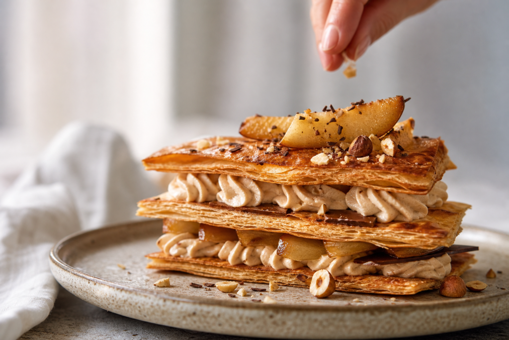 Millefeuille croustillant poire-chocolat et crème légère au praliné — illustration 1