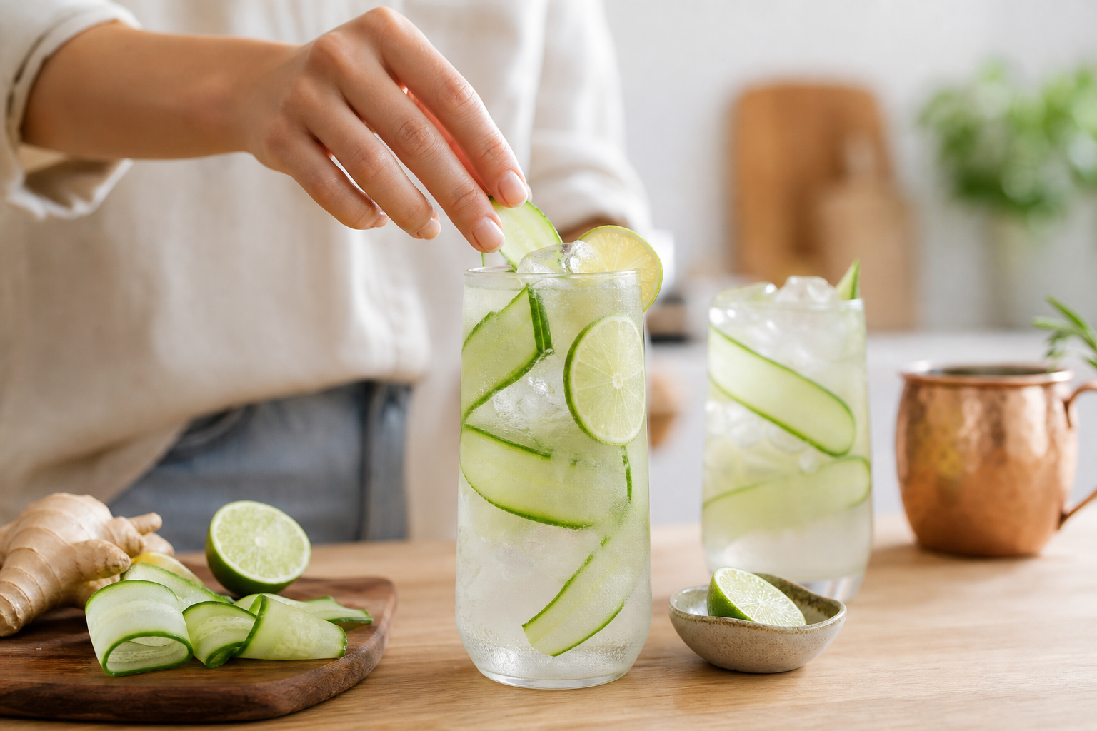 Moscow Mule sans alcool au gingembre, citron vert et concombre