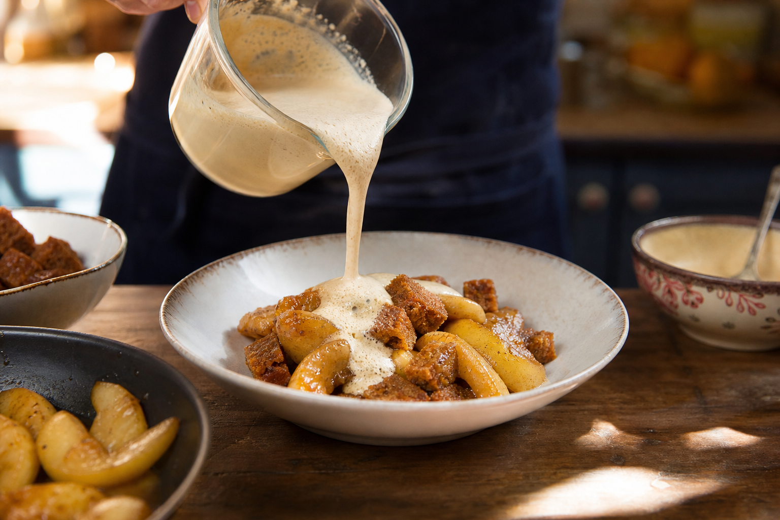 Pommes poêlées au pain d’épices et sabayon au café, dessert économique et gourmand