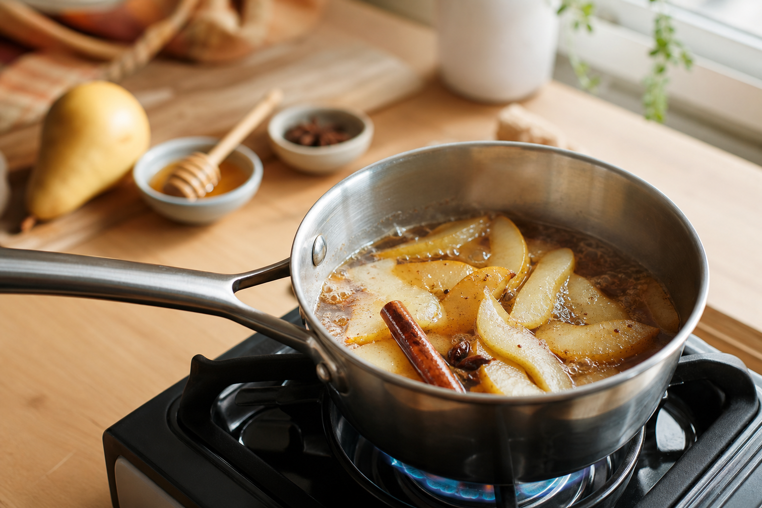 Sour au vermouth blanc, poire rôtie et miel d'épices
