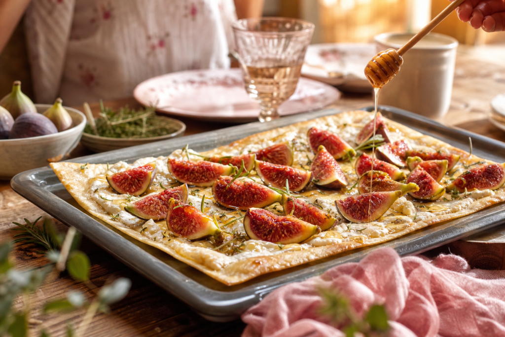 Tarte fine aux figues, chèvre frais et miel de romarin — illustration 1
