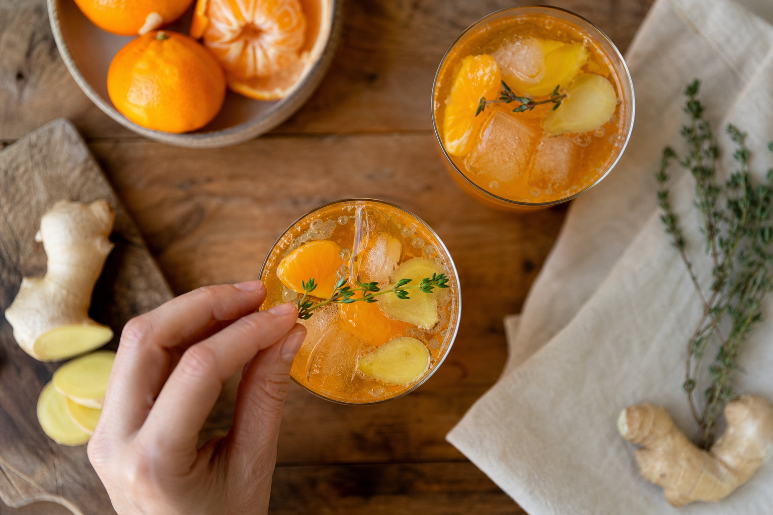 Virgin clémentine, thé noir et gingembre : le mocktail pétillant rapide et élégant