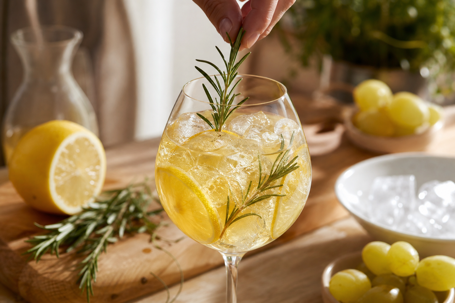 Virgin Tonic au jus de raisin blanc, citron jaune et romarin