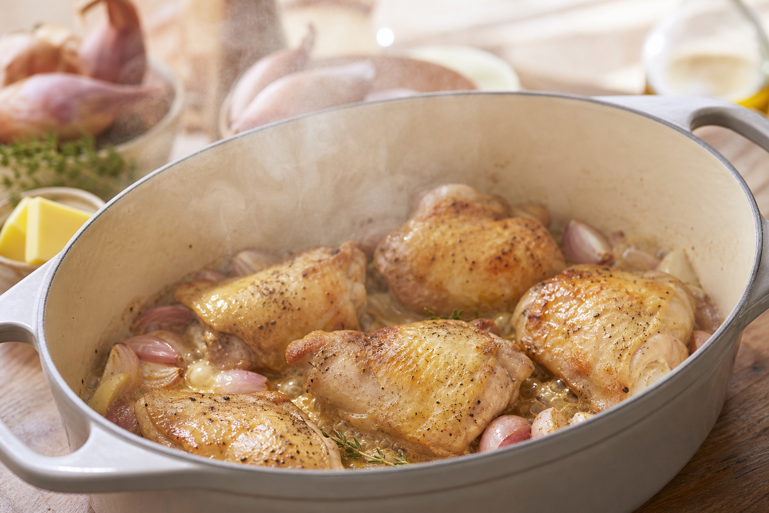 Navarin de poulet fermier aux légumes printaniers et jus au thym — illustration 1