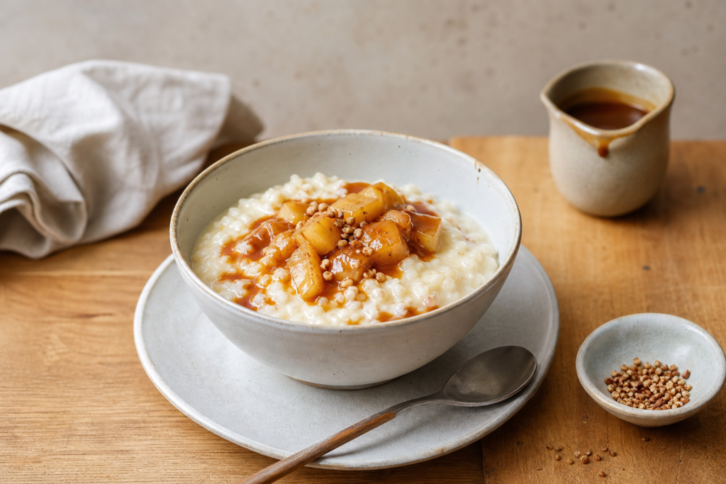Riz au lait au caramel de sarrasin et pommes fondantes — illustration 1